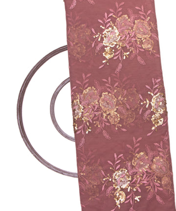 Lilac Colour Floral Design Net Embroidery Fabric ( 4 Meter )